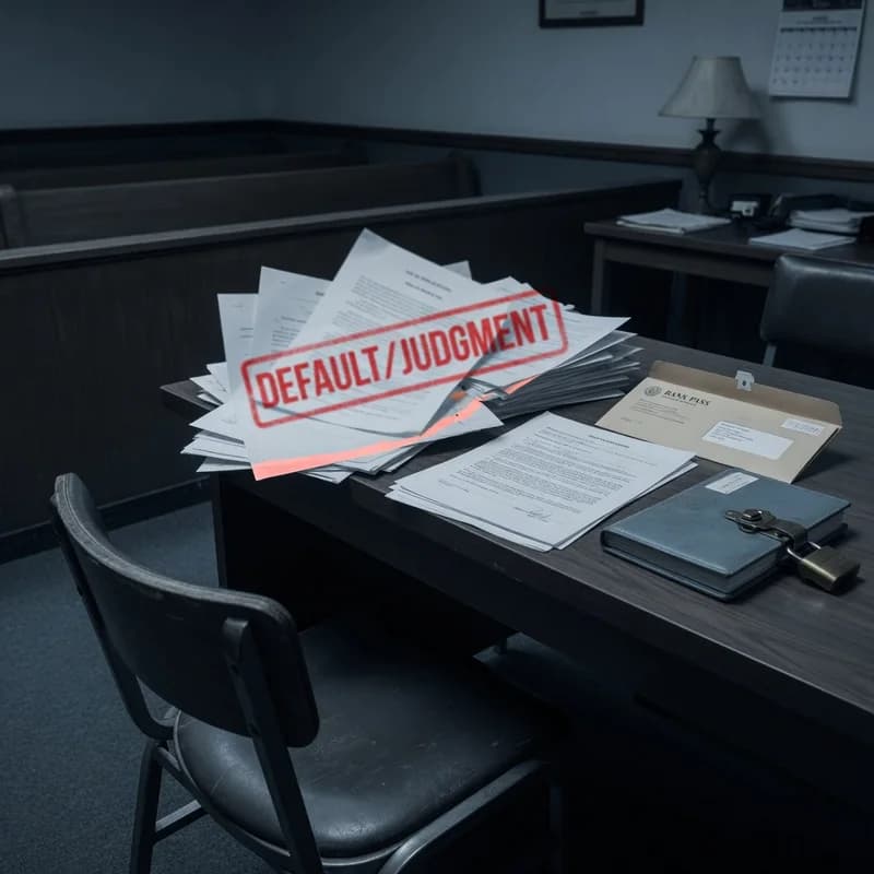 Risk of default judgment, stamped court papers on desk